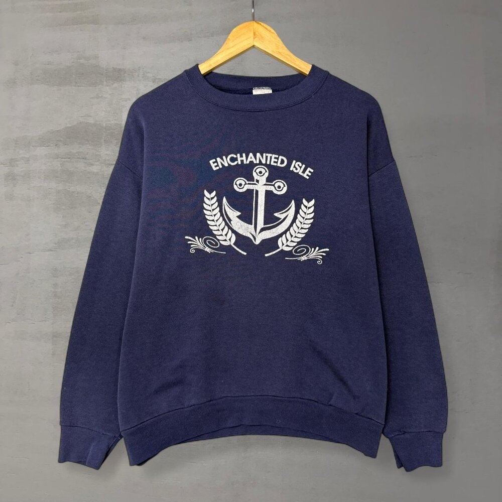 Vintage‎ Enchanted Isle Blue Retro 80s Sweatshirt Boxy Crewneck XL